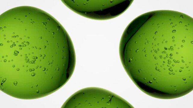 Floating Transparent Green Molecular Animation in 3D with Air Bubbles &ndash; Seamless Loop for Clean Cosmetic Visuals and Backgrounds