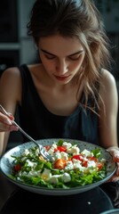 A person enjoying a healthy meal, suitable for food-related or lifestyle photography
