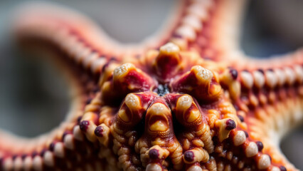 Extreme Close-up of Starfish Center with Detailed Texture and Patterns.