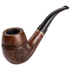 Classic Wooden Tobacco Pipe with Curved Stem Isolated on Transparent Background