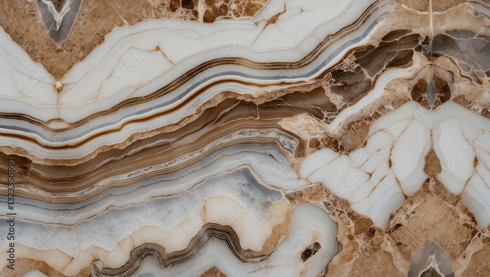 Poster elegant layered agate stone with natural earthy tones of brown, beige, and white displaying intricat