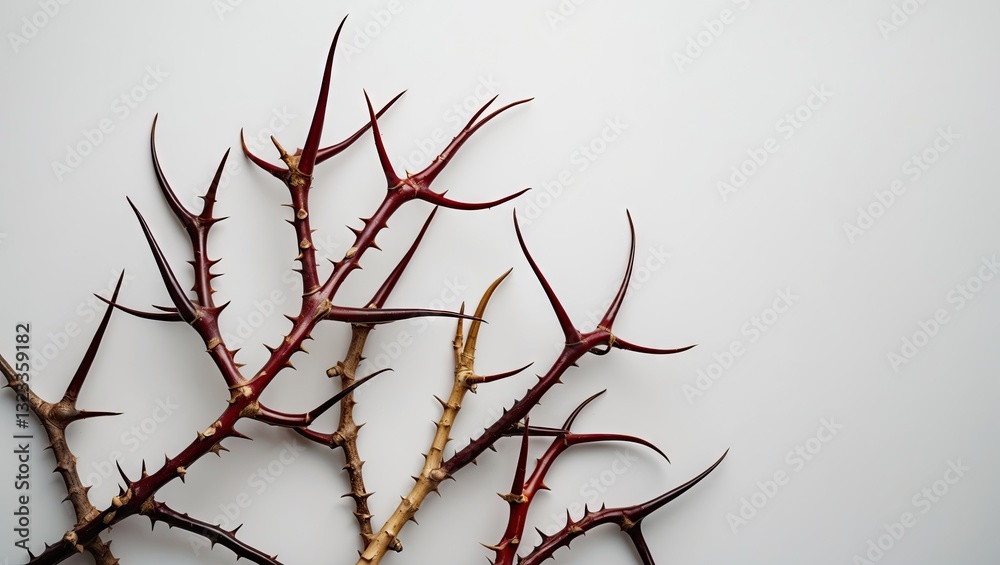 Aufkleber Crown thorns arranged in a diagonal layout on a white background with varying shades of brown and red, creating ample space for text design.