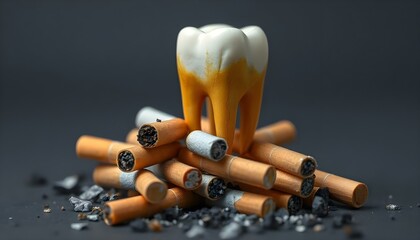 tooth placed between cigarette and ashtray