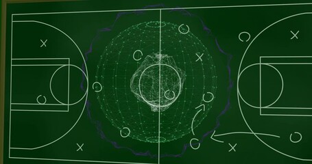 On green chalkboard, digital network sphere with soccer strategy animation in school - Powered by Adobe