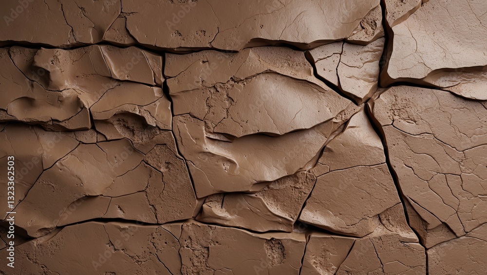 Aufkleber Textured brown clay wall with visible cracks and imperfections centered on wall design concepts, ideal for modern interior decor themes.