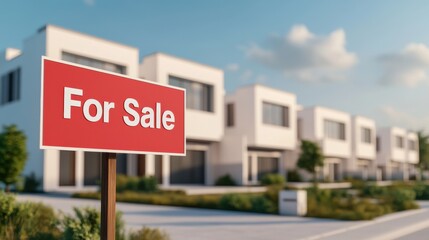 Obraz premium Modern houses with a For Sale sign in a residential area showcasing contemporary design and inviting atmosphere.