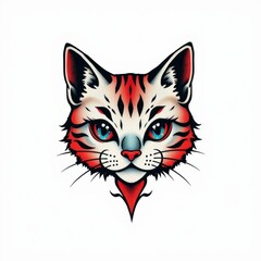 Obraz premium Artistic Cat Tattoo: A striking, stylized illustration of a cat's face with a distinctive tattoo aesthetic.