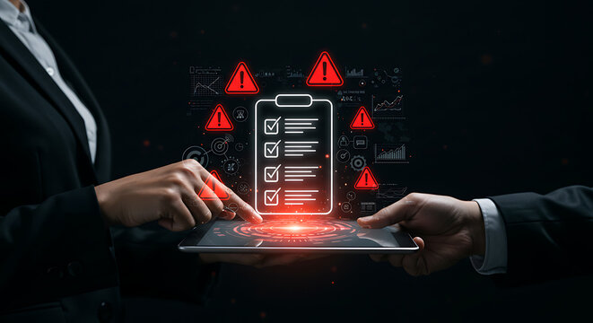 Businesswoman Pointing at Digital Risk Checklist