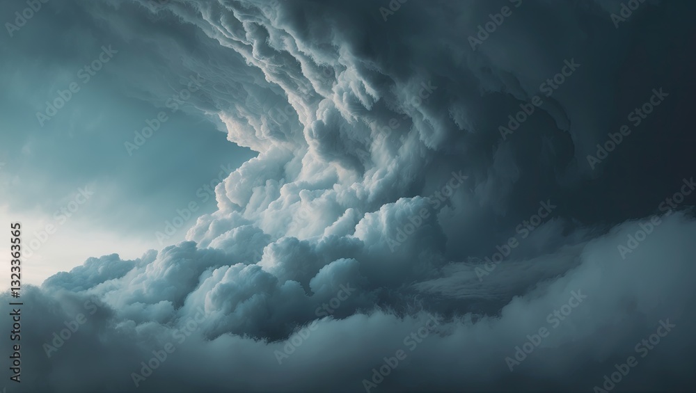 Poster dramatic dark clouds swirl in a moody sky with deep blues and grays providing ample copyspace for te
