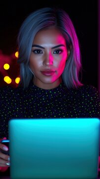 Closeup, business woman sitting at table using mobile smrt phone during working on laptop 