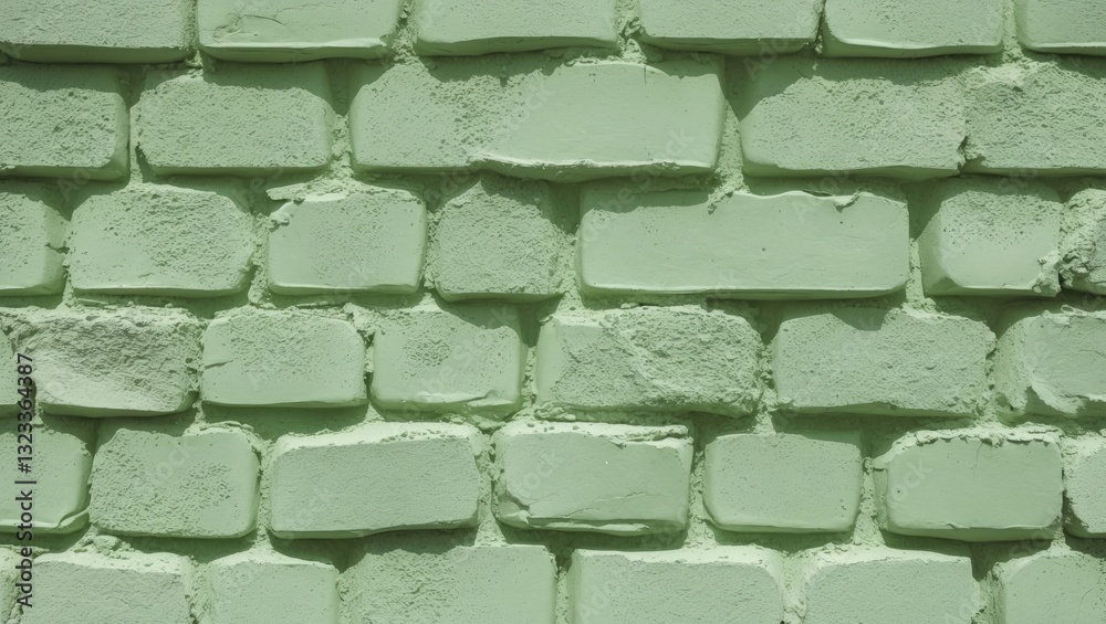 Leinwandbilder Light green textured stucco wall with uneven bricks and a matte finish, creating a rustic and serene background suitable for various designs.