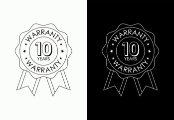 Advertising 10 years warranty gold and red color emblem, for label, icon, logo, badge, symbol, button