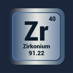 Zirkonium Zr icon. Number seventy two. Mass 91.22 detail. Vector