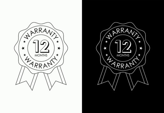 Advertising 12 months warranty gold and red color emblem, for label, icon, logo, badge, symbol, button