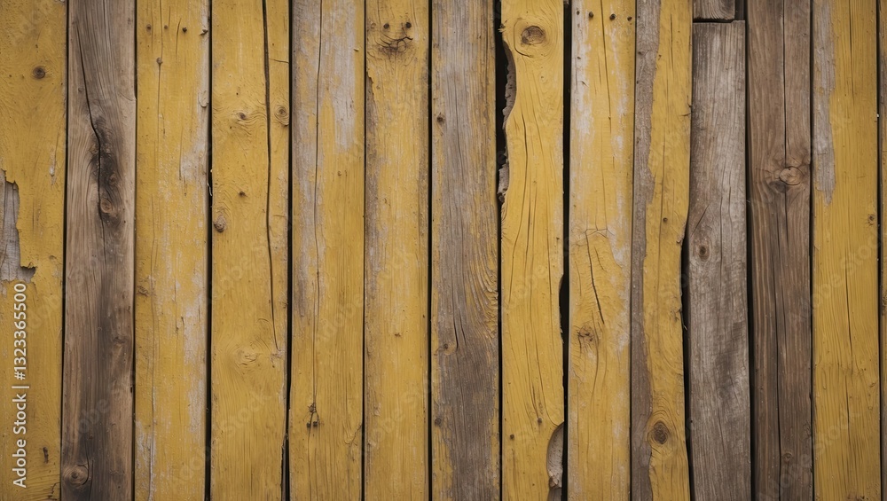 Poster textured wooden wall with a mix of light yellow and brown tones, featuring vertical planks with visi