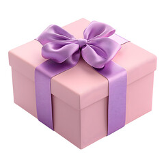 Fototapeta premium Pink Gift Box with Purple Ribbon and Bow, Gift-wrapped Present , Simple Decoration