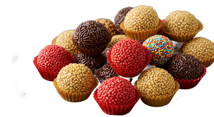 Colorful Assorted Brigadeiros on Antique Silver Platter Isolated on Transparent Background