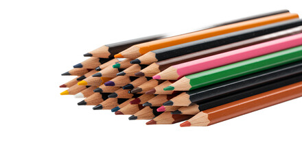 Colorful Pencils Arranged in a Neat Pile Isolated on Transparent Background