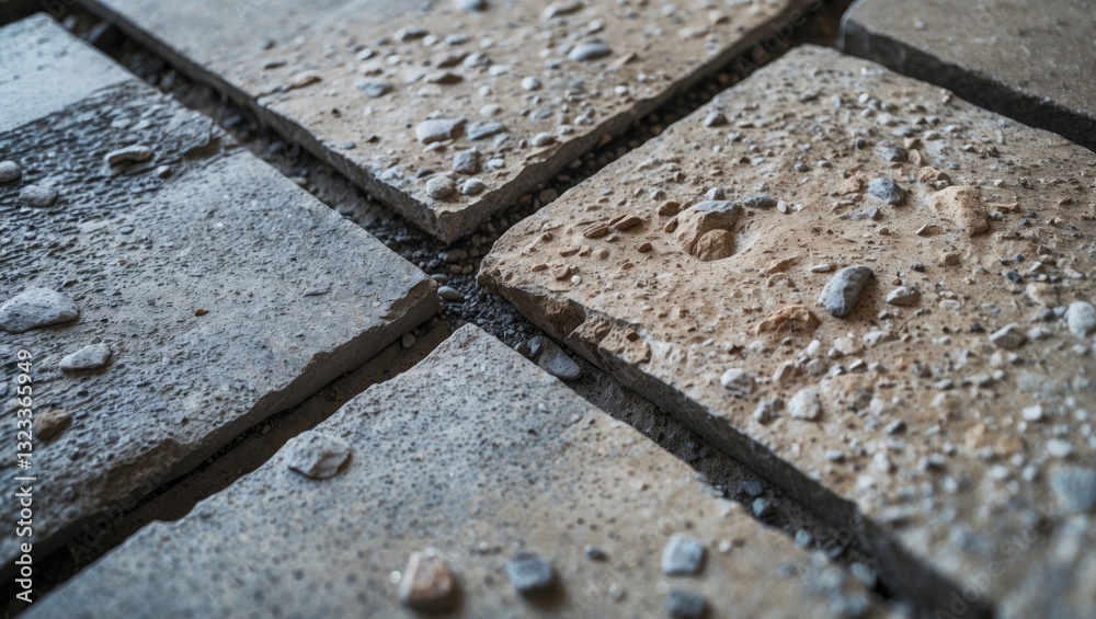 Poster close-up view of textured stone floor tiles showing water droplets on light and dark gray surfaces a