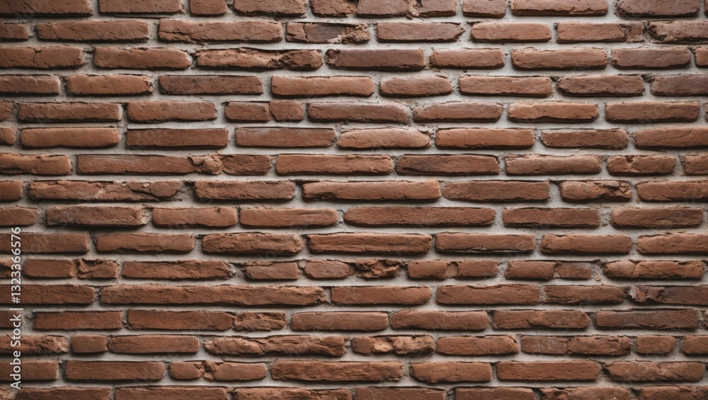 Aufkleber Brown textured brick wall with warm reddish-brown tones arranged in a staggered pattern showcasing rough edges and varied brick sizes.