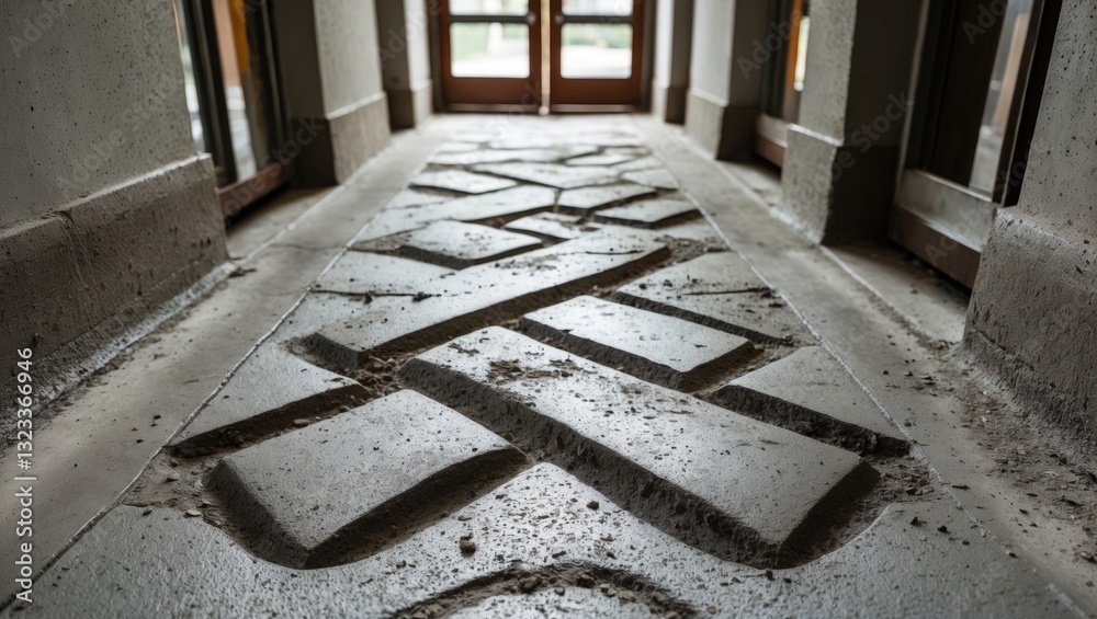 Fototapete cement walkway with textured design featuring geometric patterns in gray tones, positioned prominent