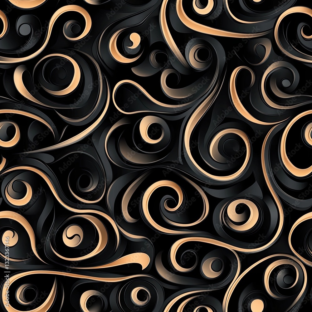 Poster dynamic scrollwork spiraling shapes modern seamless pattern design