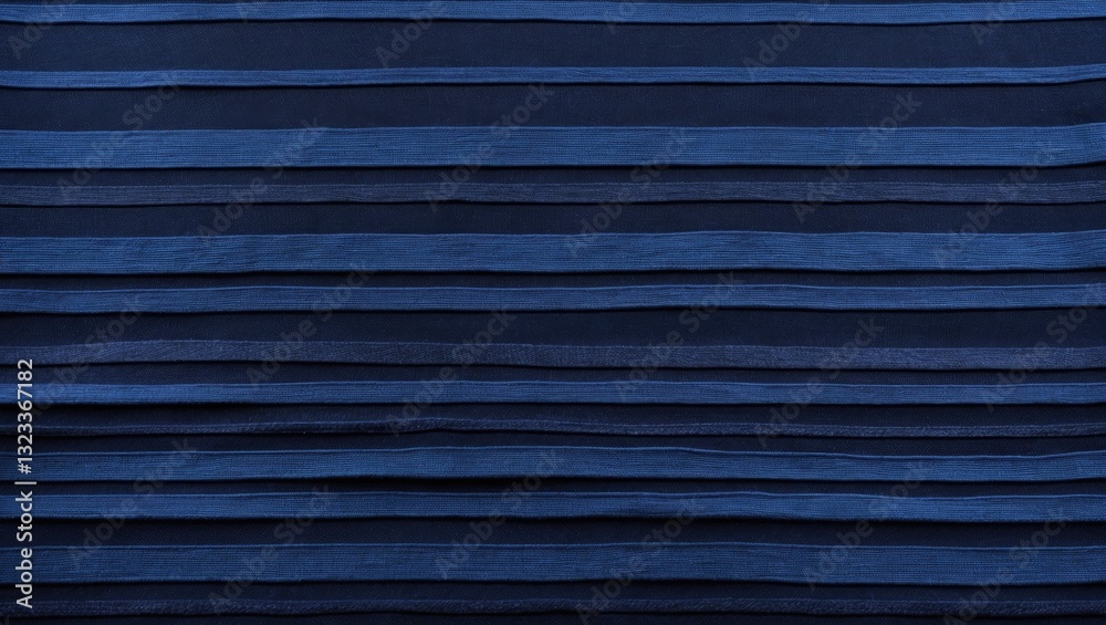 Poster Textured blue striped fabric background with alternating shades of navy and lighter blue, arranged in horizontal lines creating depth and contrast.
