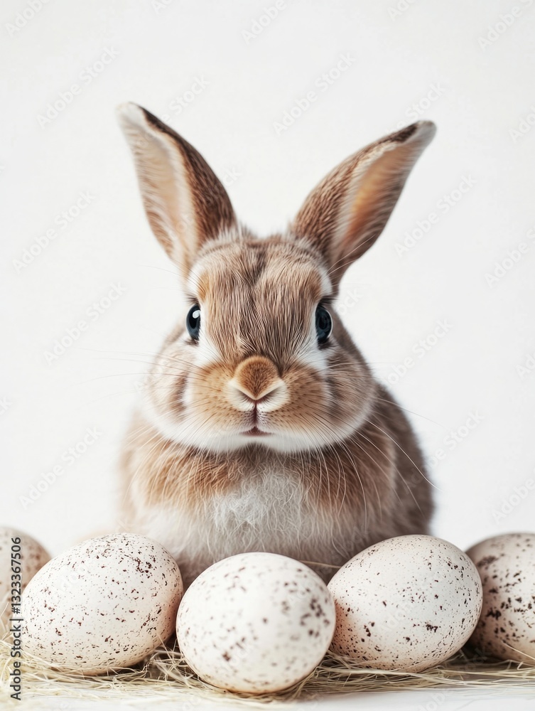 Poster a rabbit sitting next to a pile of eggs