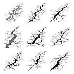 Set of Ground Cracks and Earth Fissures. Earthquake Cracks, Broken Ground, and Surface Ruptures.