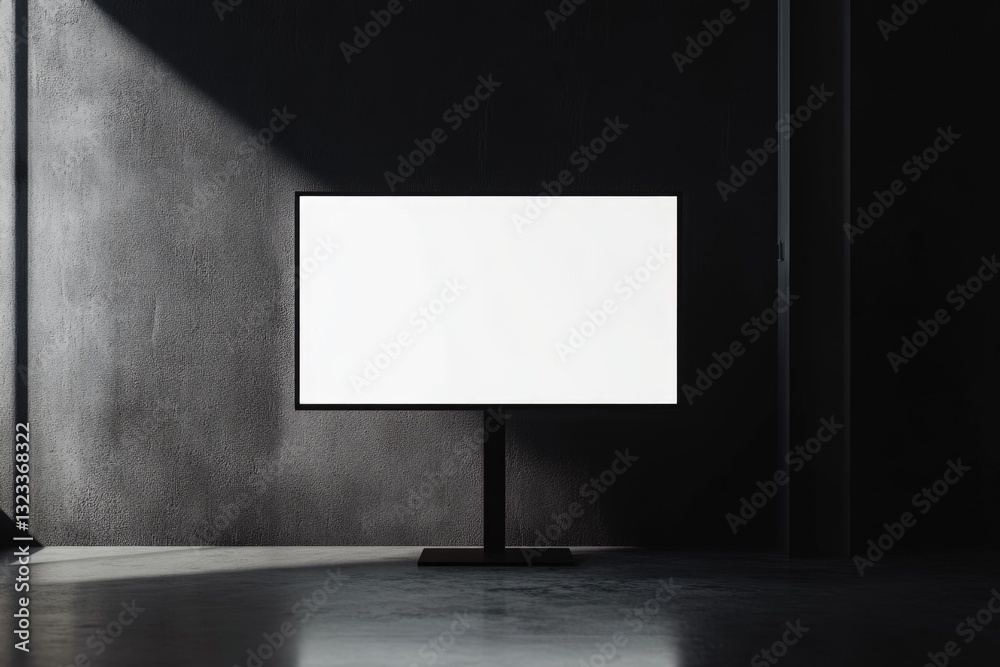 Poster a blank picture frame sits on a table or shelf in a dark room