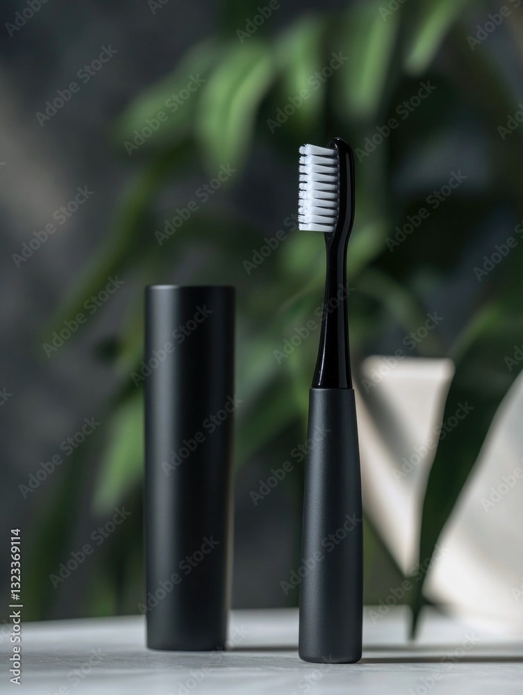 Poster a toothbrush sits next to a tube of toothpaste on a counter or table