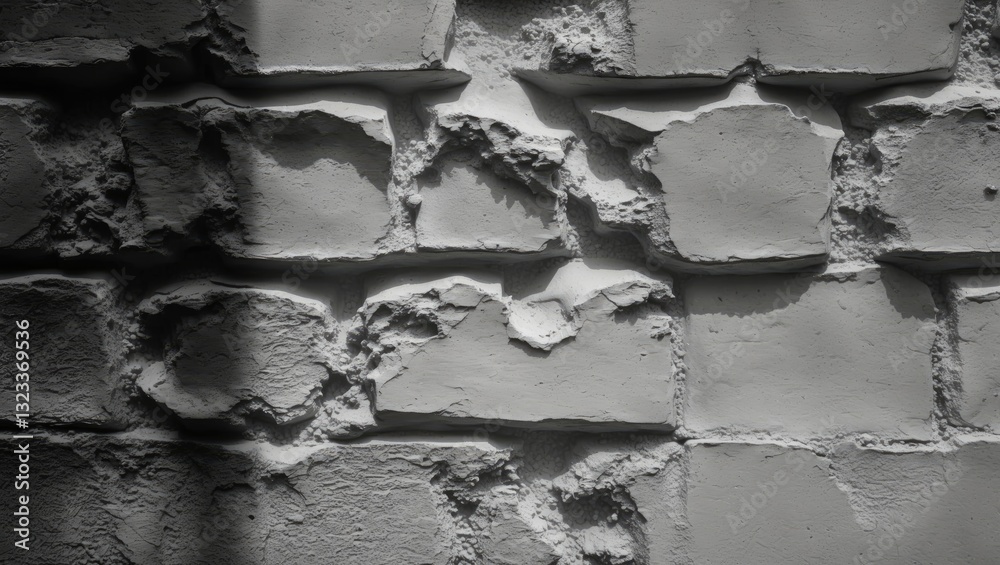 Fototapete close-up view of textured gray wall with chipped areas in soft light highlighting shadows and imperf
