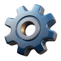 Blue metallic gear on a transparent background