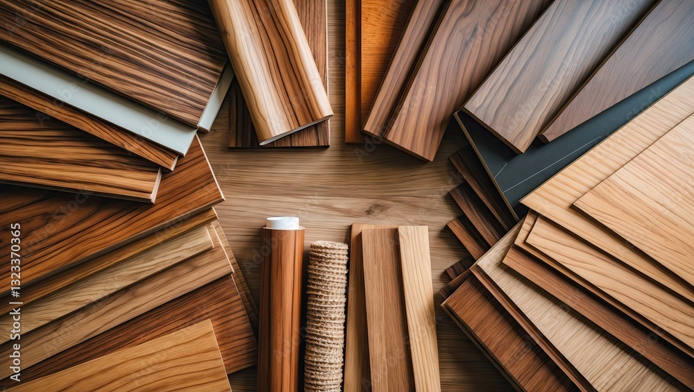 Aufkleber variety of wooden texture samples arranged in a circular layout on a wooden surface showcasing rich 