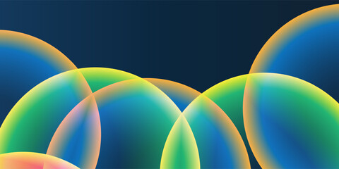 Abstract Background, Header or Banner Design with Large Golden, Green, Yellow and Blue Overlaying Globes, Bubbles Pattern - Multi Purpose Creative Wide Scale Template for Web in Editable Vector Format