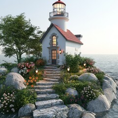 Quaint lighthouse cottage on a secluded island.