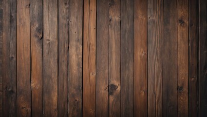 Naklejka premium Textured brown wooden background with vertical planks, featuring varying shades of brown and natural wood grain patterns, ideal for rustic designs.