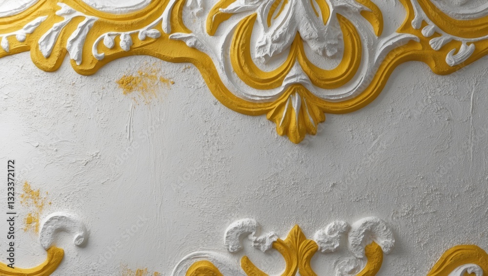Aufkleber intricate white and gold ornamental wall design with baroque style patterns positioned at the top ag