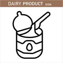 Dairy products editable stroke outline icons  isolated on white background flat vector illustration. eps 10. Milk, dairy products, icon set. Cream, butter, cheese, infant formula, yogurt, etc.