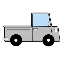 Illustration of pickup truck or pickup is a light or medium duty truck that has an enclosed cabin, and a back end made up of a cargo bed that is enclosed by three low walls with no roof