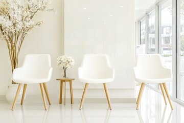 Bright and Airy Interior Featuring Minimalistic White Seating and Natural Decor in a Modern Space