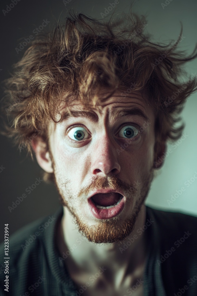 Poster a man showing surprise or shock on his face, perfect for adding humor to your project