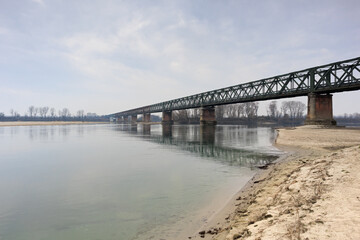Fototapeta premium River Ticino sunset bridge Becca landscape nature