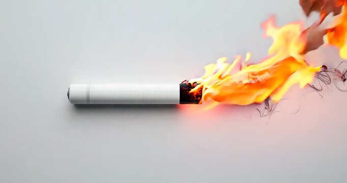4k cigarette Burning with Smoke on White Background Video A close up of a