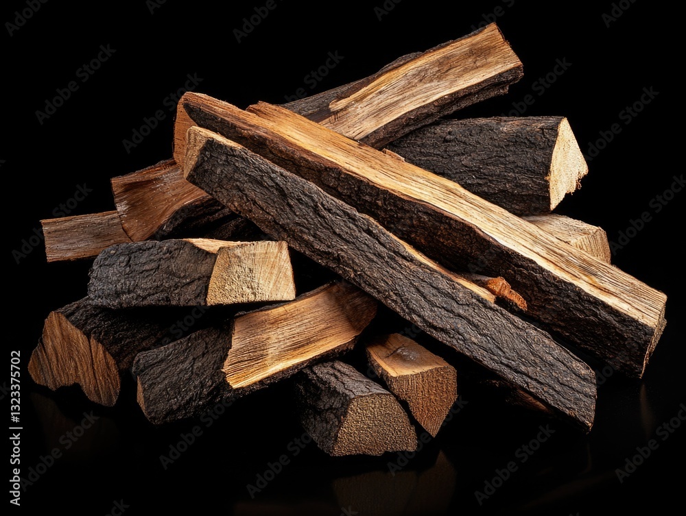 Poster a stack of wooden planks or logs resting on a flat surface