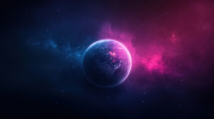 Obraz premium Cosmic World in Vivid Colors with Stars and Nebulae, Captivating Space Scene Depicting Planets, Gas Clouds, and Celestial Wonders in a Dark Universe