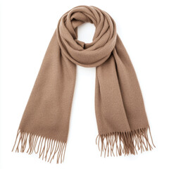 Stylish brown wool scarf with fringe detailing in a minimalistic design