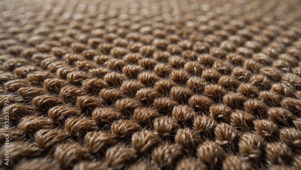 Poster Textured close-up of a brown woven carpet showcasing rich earthy tones and intricate patterns with a soft, cozy appearance in focus.