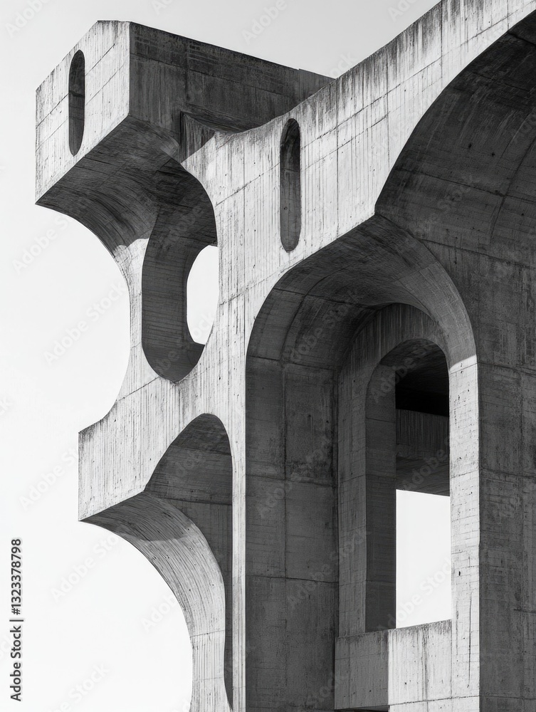 Poster a black and white photograph of a concrete structure, ideal for use in architectural or design conte