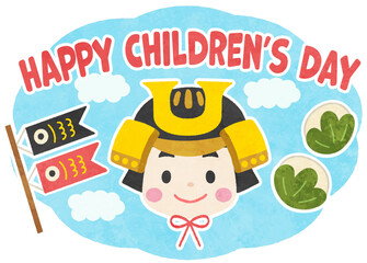 5月 子どもの日の金太郎と鯉のぼりのアイコン素材イラスト